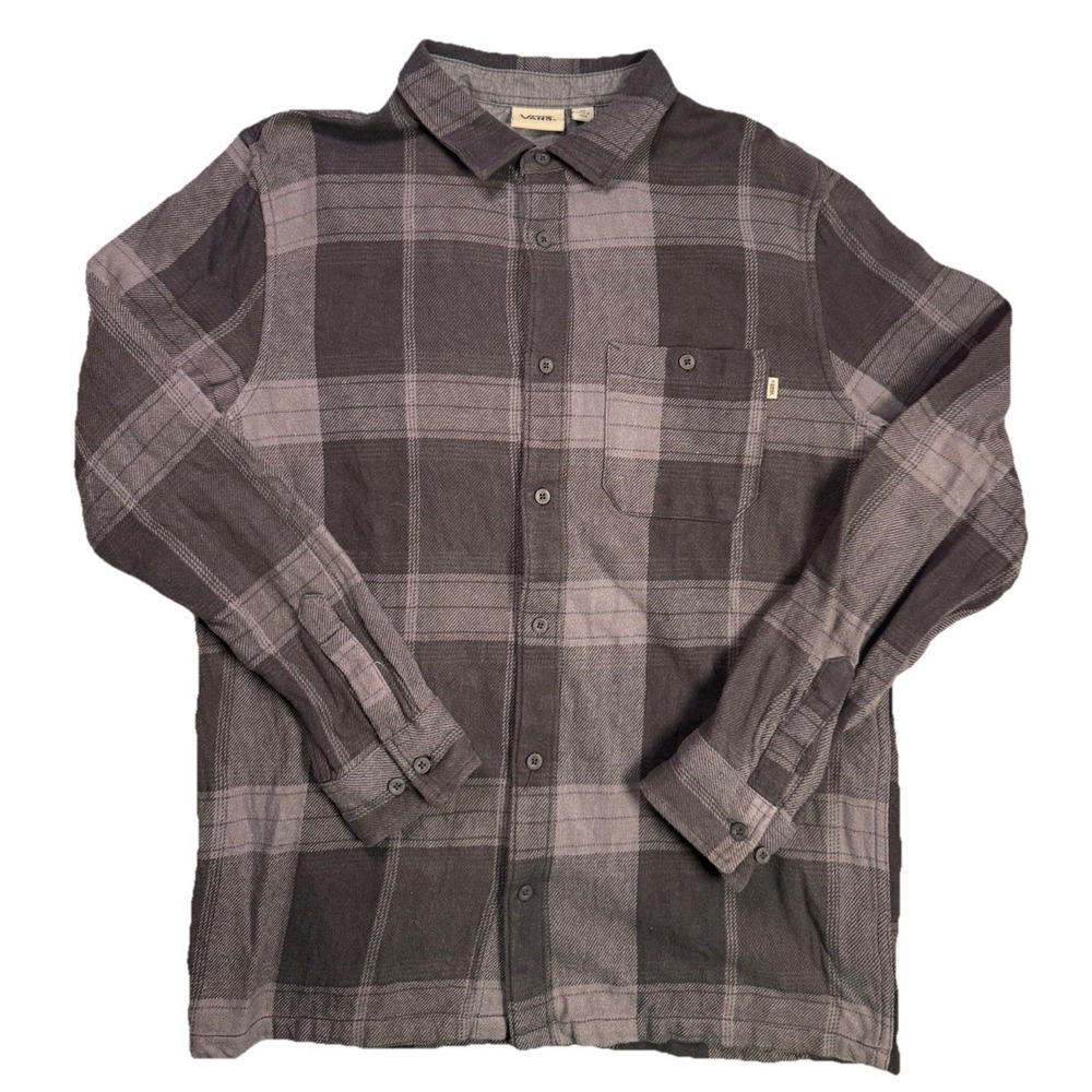 VANS Mens Flannel Shirt Black Gray Plaid Long Sleeve Regular Fit Size Medium EUC
